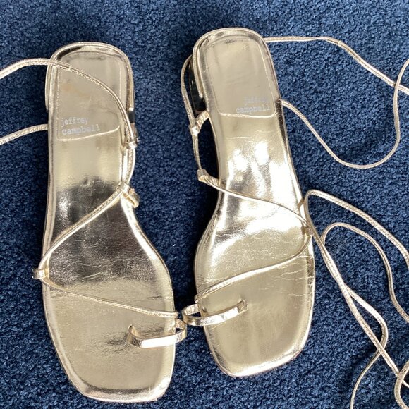 Gold Jeffrey Campbell Strappy Sandals with 1.5" Heel - sz 9 - Picture 2 of 7